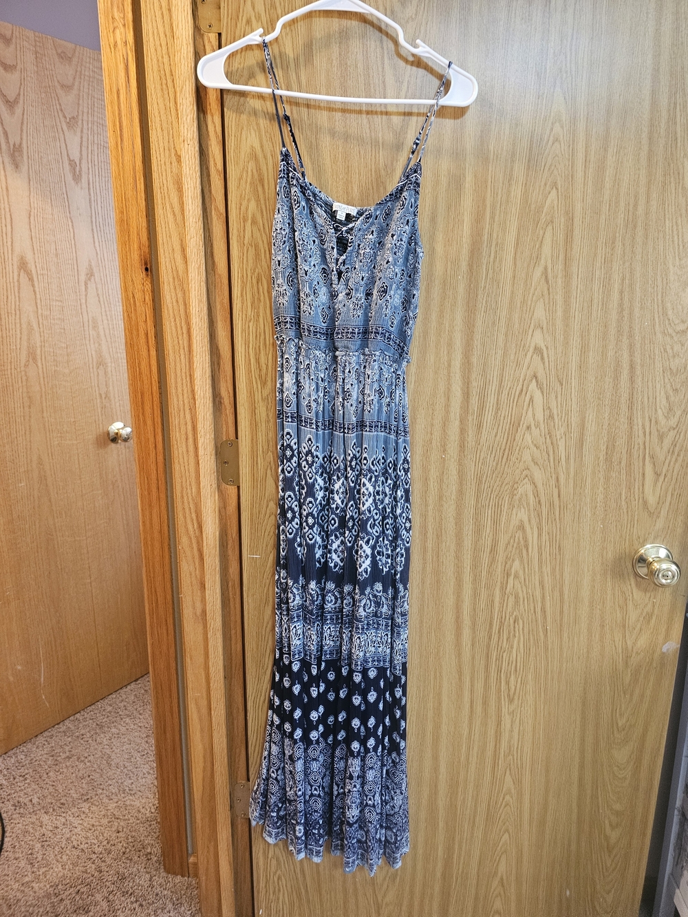 Patrons of Peace Blue/Green Boho Lace-up Maxi Dress-Small